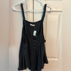Free People Charcoal Button-Front Tank Top
